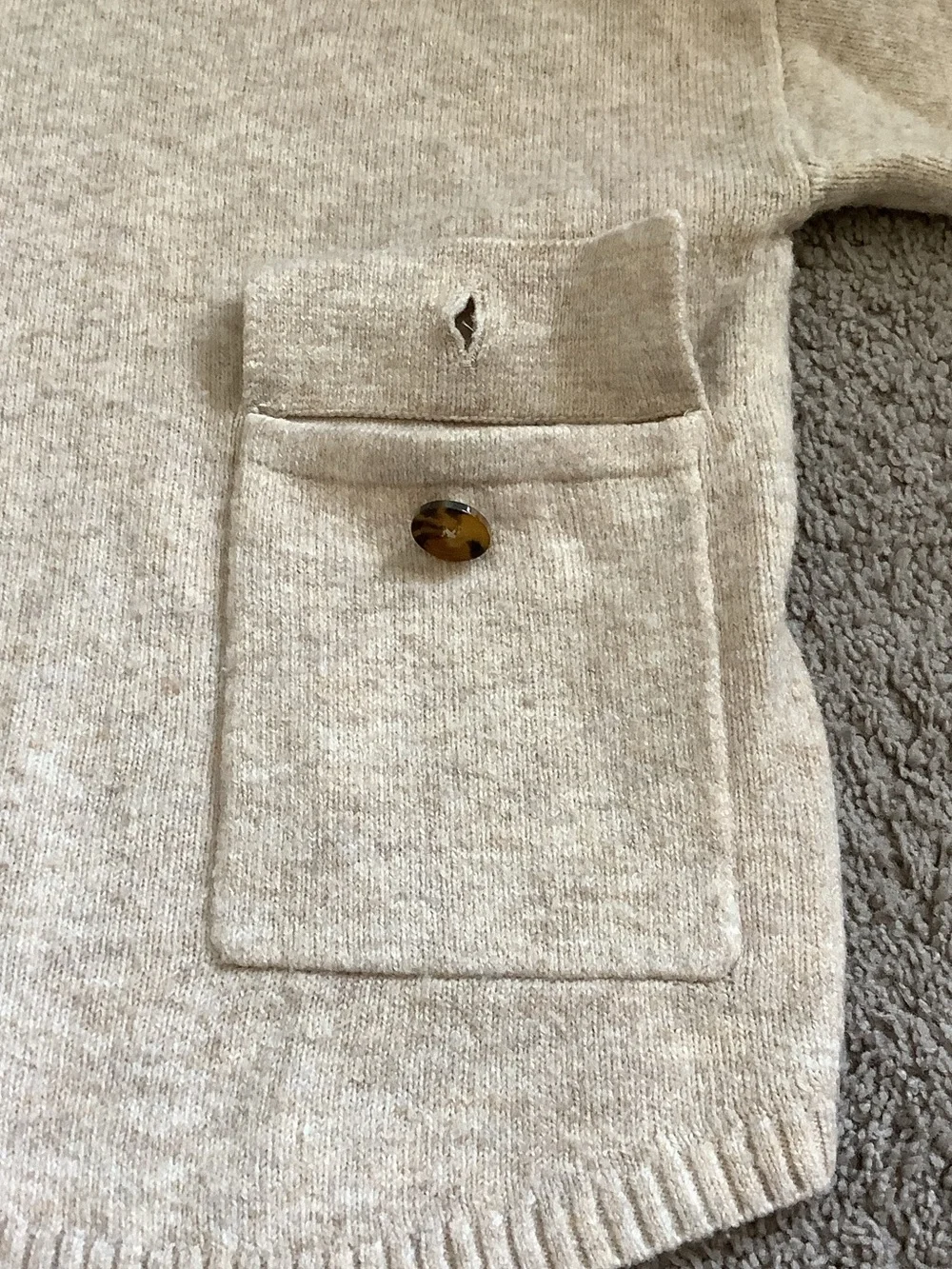 Zara Cream Knit Collared Sweater Jacket